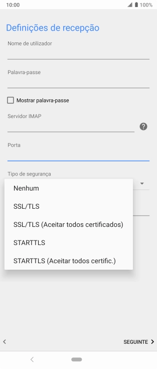 Prima SSL/TLS para ativar a função.