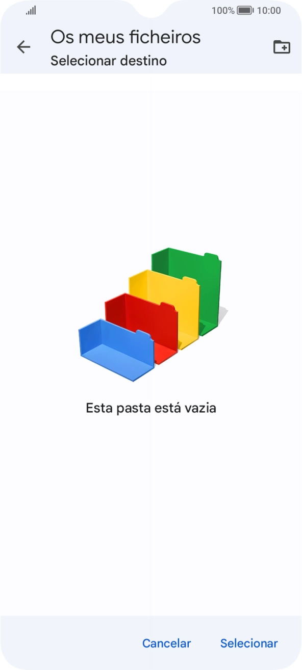 Se quiser criar uma nova pasta, prima o ícone de nova pasta e siga as indicações no ecrã para criar uma nova pasta.