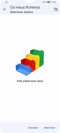 Se quiser criar uma nova pasta, prima o ícone de nova pasta e siga as indicações no ecrã para criar uma nova pasta.