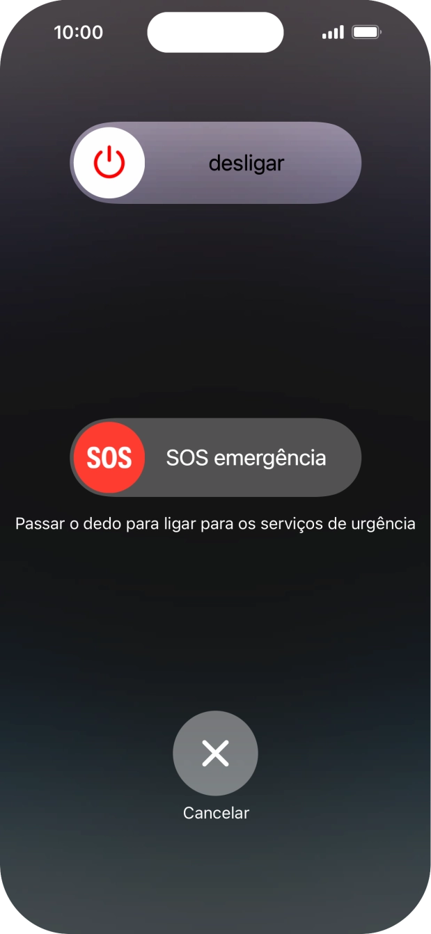 Prima o ícone para desligar e arraste-o para a direita.