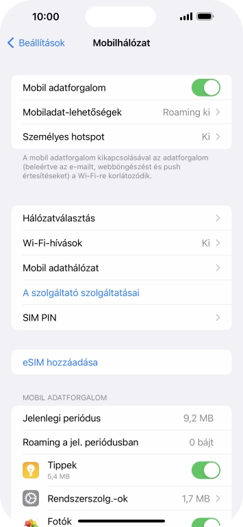 Válaszd a Mobil adathálózat lehetőséget.