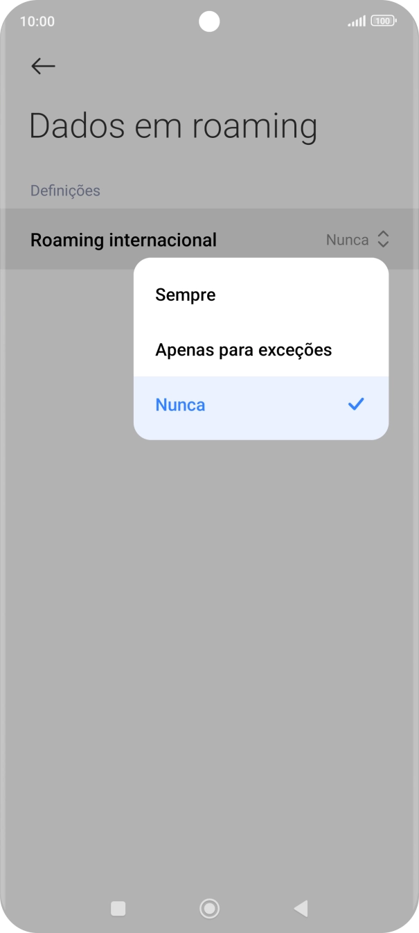 Prima a definição pretendida para ativar ou desativar a função.