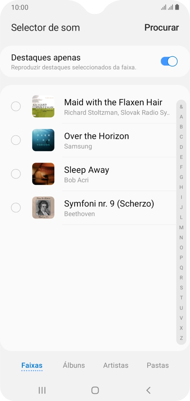 Prima os tons de toque pretendidos para os ouvir.