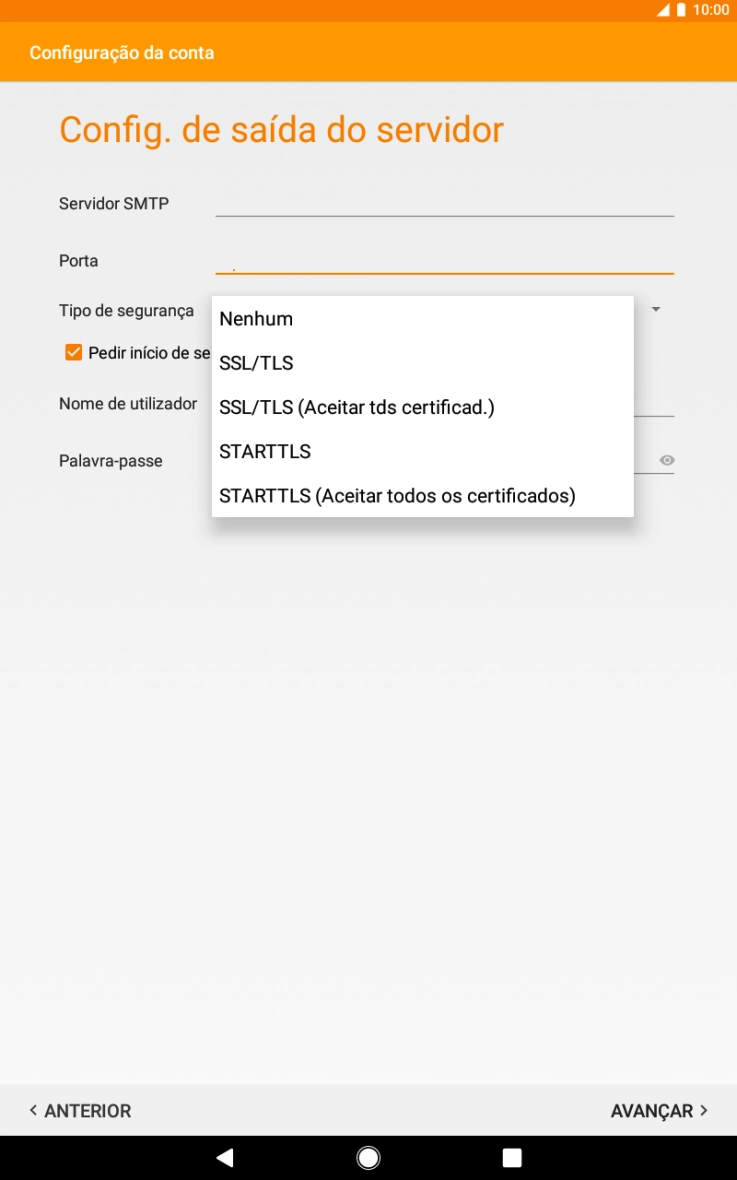 Prima SSL/TLS para ativar a função.