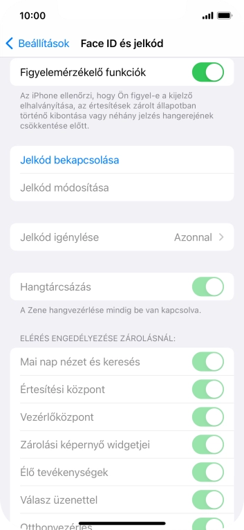 Válaszd a Jelkód bekapcsolása lehetőséget, és írj be kétszer egymás után egy tetszőleges képernyőzárkódot.