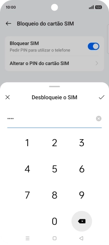 Introduza o código PIN e prima o ícone para aceitar.