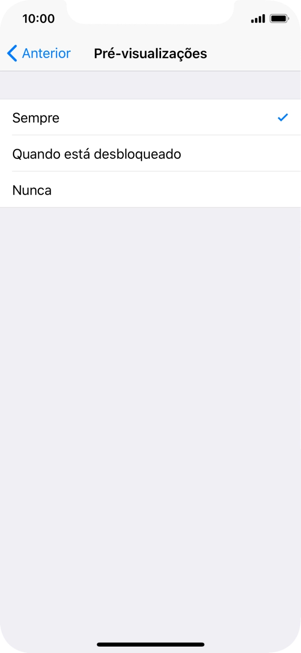 Para escolher a pré-visualização de notificações no ecrã bloqueado, prima Sempre.