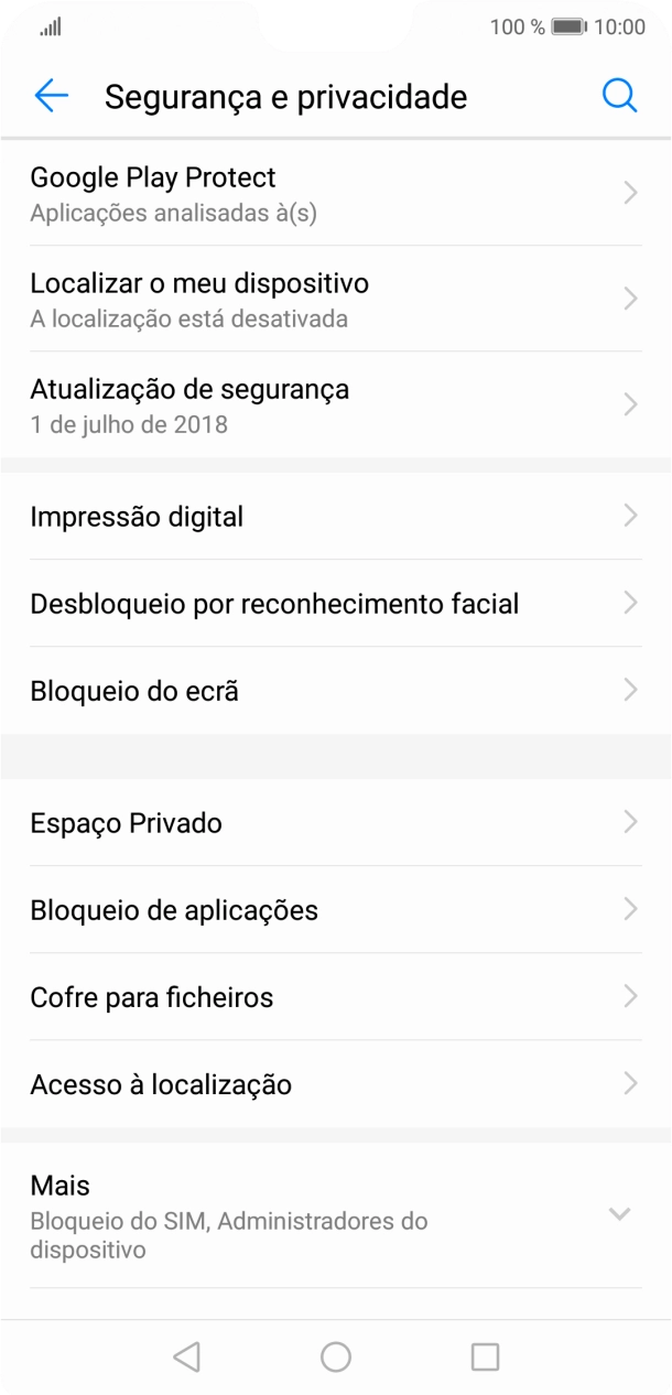 Prima Impressão digital e siga as indicações no ecrã para estabelecer um código de bloqueio adicional.