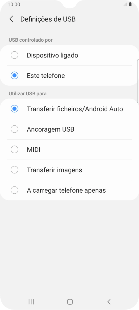 Prima Transferir ficheiros/Android Auto.