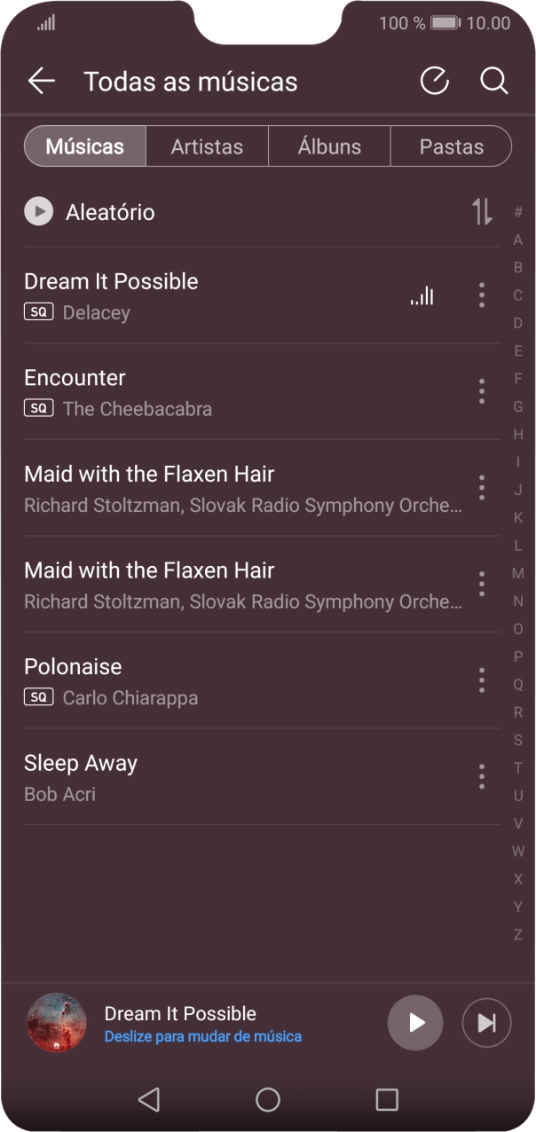 Prima a categoria pretendida e dirija-se ao ficheiro de música pretendido.