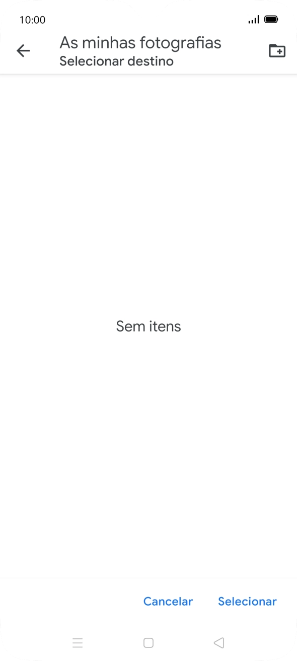 Se quiser criar uma nova pasta, prima o ícone de nova pasta e siga as indicações no ecrã para criar uma nova pasta.