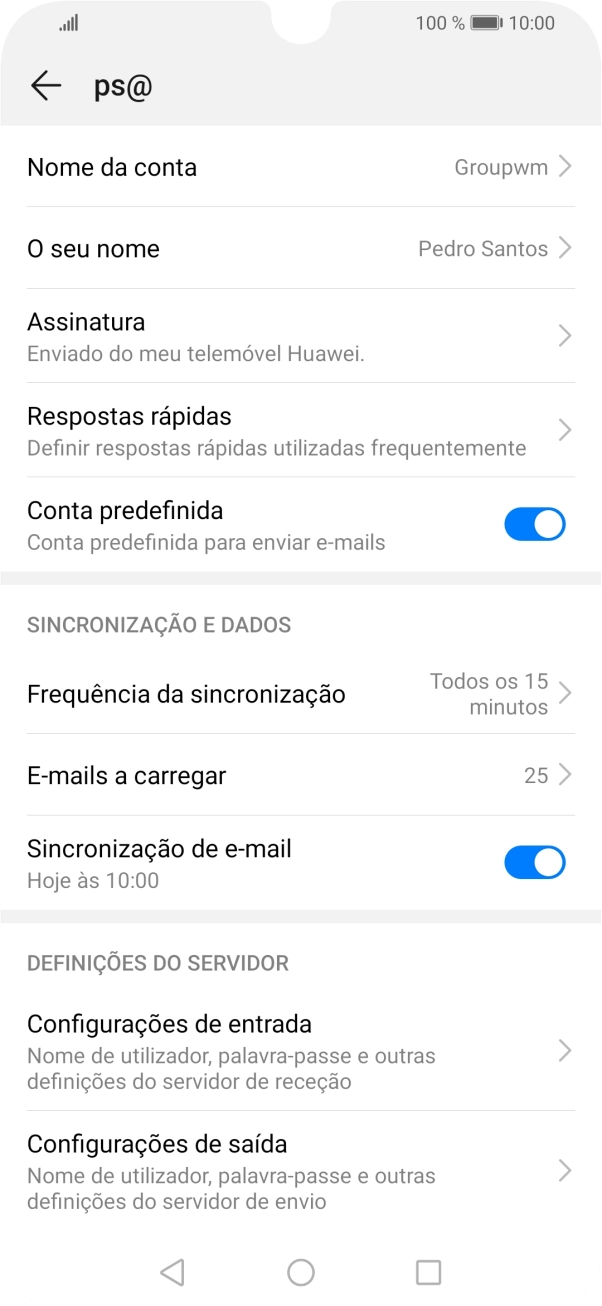 Prima Nome da conta e introduza o nome pretendido da conta de e-mail.