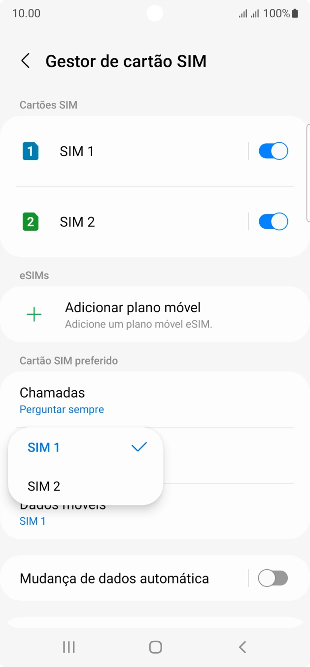 Prima o cartão SIM pretendido.