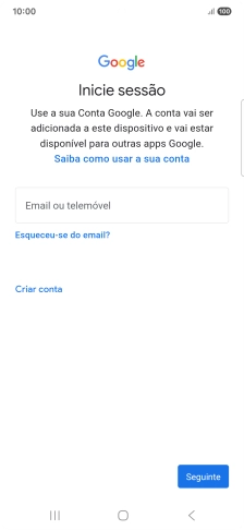 Se não tiver uma conta Google, prima Criar conta e siga as indicações no ecrã para criar uma conta.