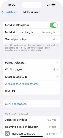 Válaszd a Mobiladat-lehetőségek lehetőséget.
