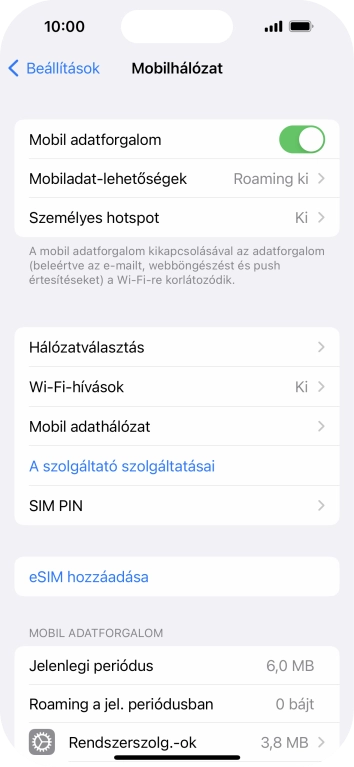 Válaszd a Mobiladat-lehetőségek lehetőséget.
