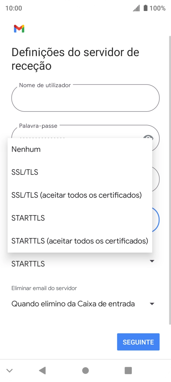Prima SSL/TLS para ativar a função.
