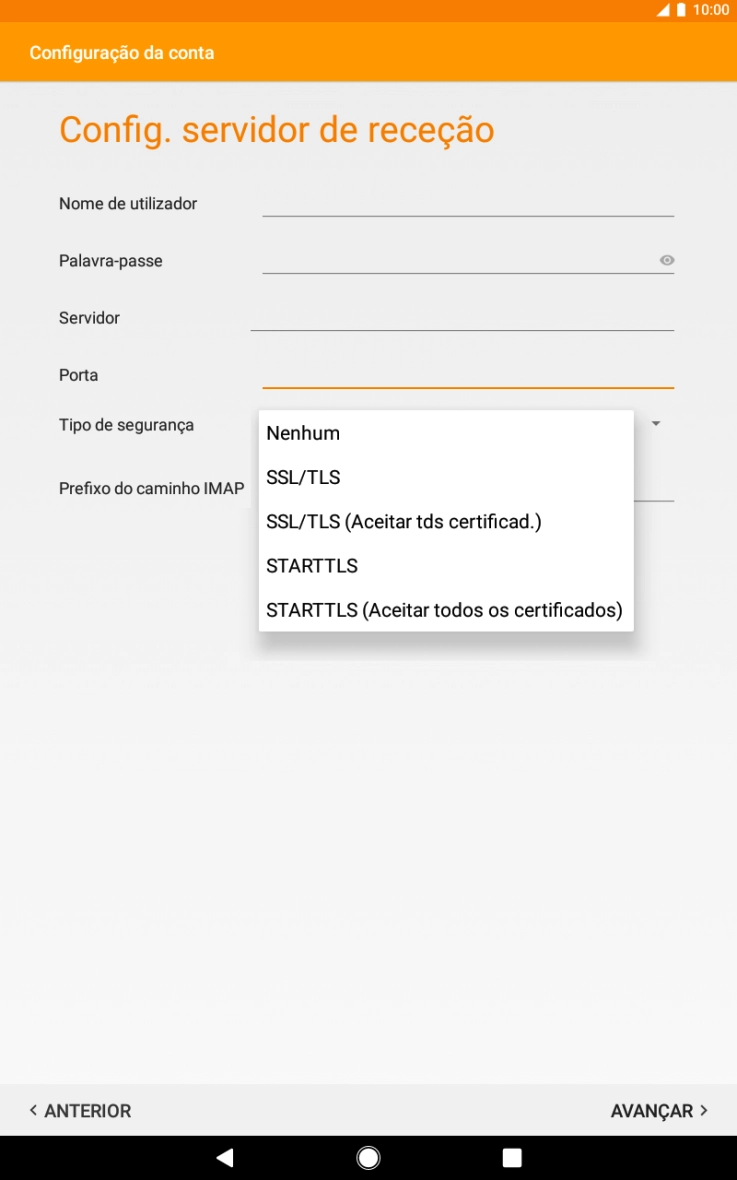 Prima SSL/TLS para ativar a função.
