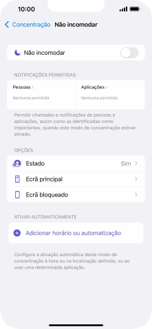 Prima Pessoas e siga as indicações no ecrã para escolher quais os contactos de que pretende receber chamadas e notificações, enquanto a função “Não incomodar” está ativada.