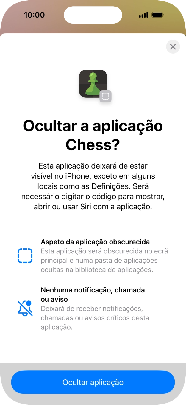 Prima Ocultar aplicação.