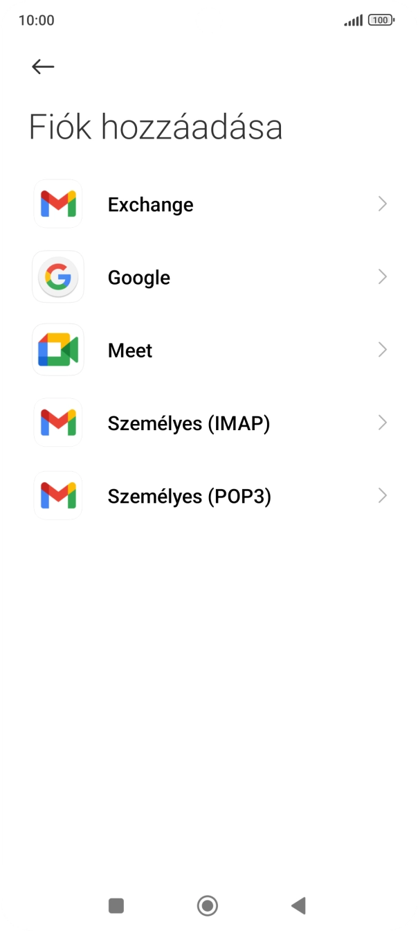 Válaszd a Személyes (IMAP) lehetőséget.