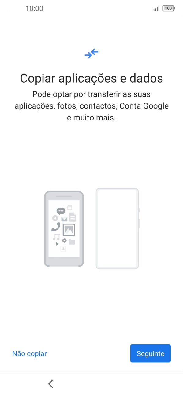 É possível transferir conteúdo de outro telefone quando o telefone for ativado antes da primeira utilização e quando o telefone tiver sido reiniciado. Quando esta imagem for mostrada no ecrã, o telefone está pronto para transferir conteúdo de outro telefone.