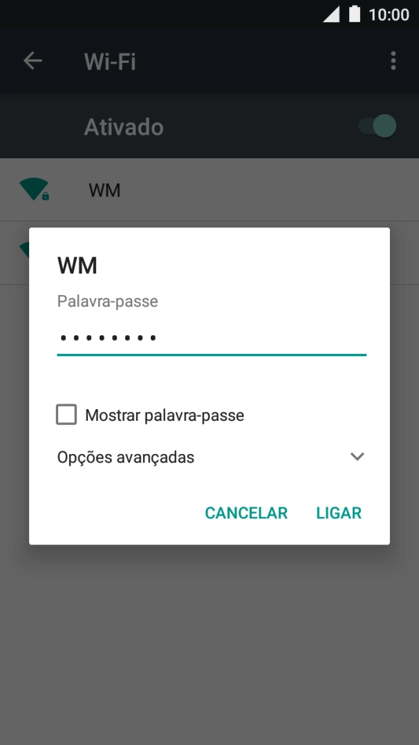 Introduza a password da rede Wi-Fi e prima LIGAR.