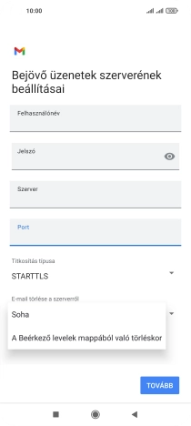 Válaszd a Soha lehetőséget ahhoz, hogy az e-mailek megtalálhatóak legyenek a szerveren, miután a telefonról törölted őket.