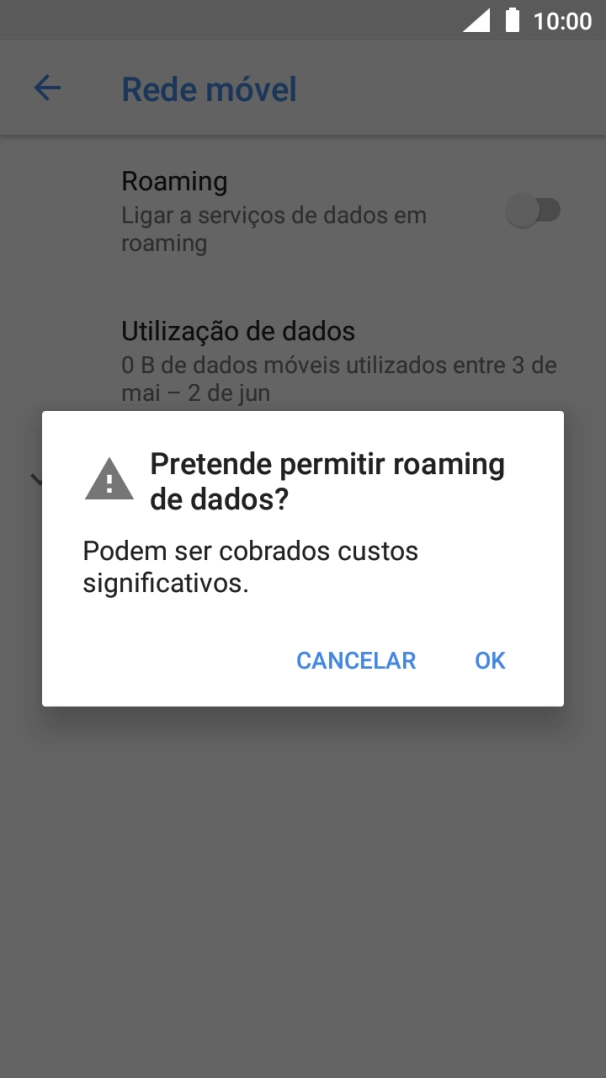Para ativar o roaming de dados, prima OK.