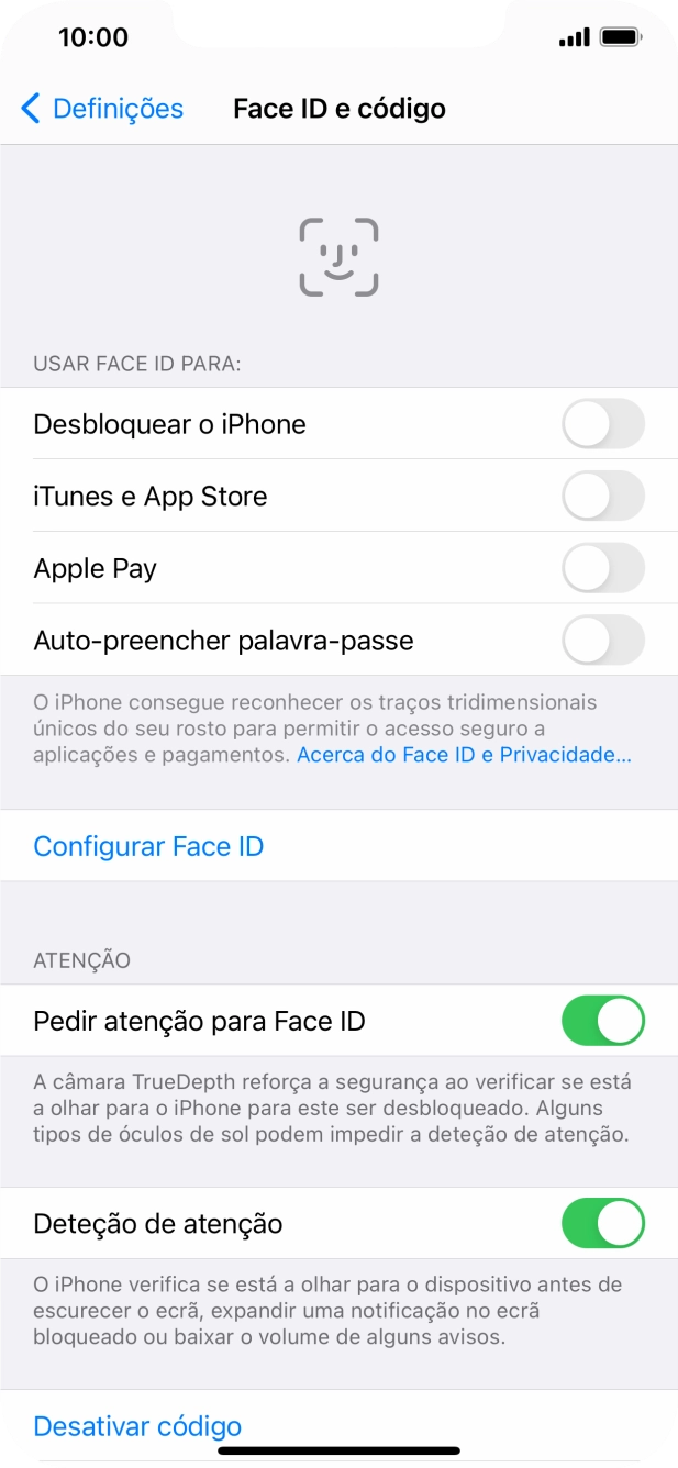 Prima Desativar código, e introduza o código de bloqueio.