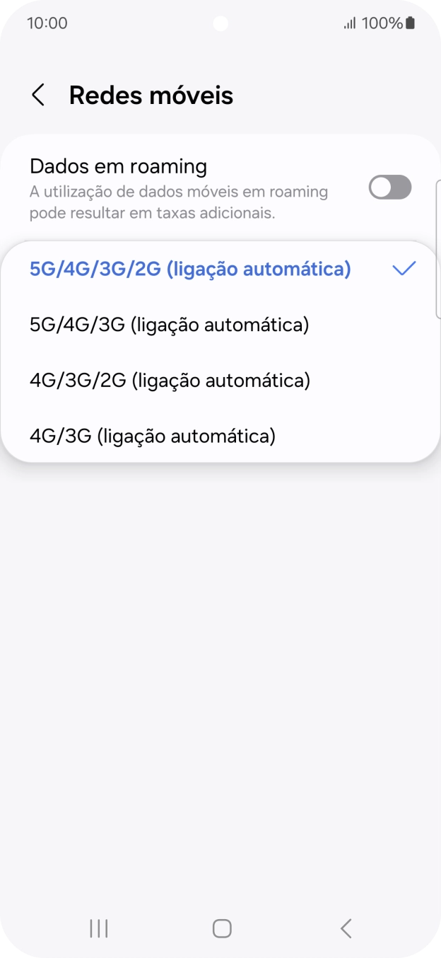 Prima o tipo de rede pretendido.