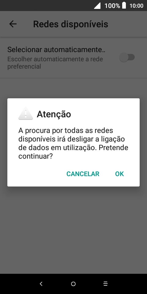Prima OK e aguarde enquanto o telefone procura as redes.