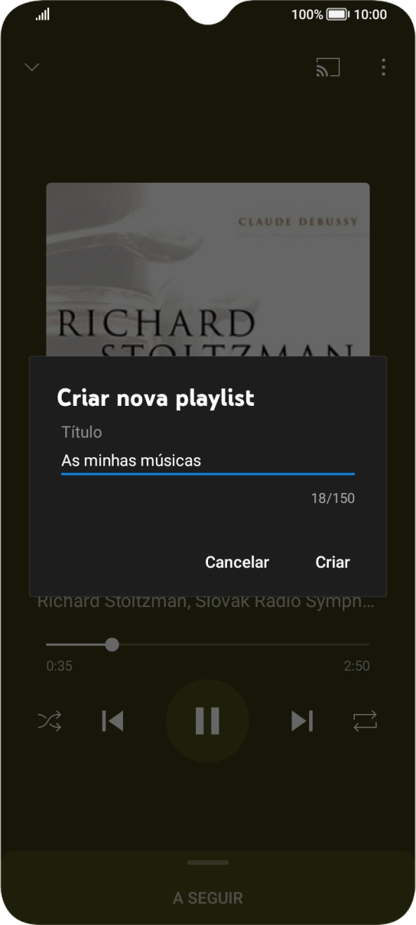 Introduza o nome pretendido para a lista de reprodução e prima Criar.