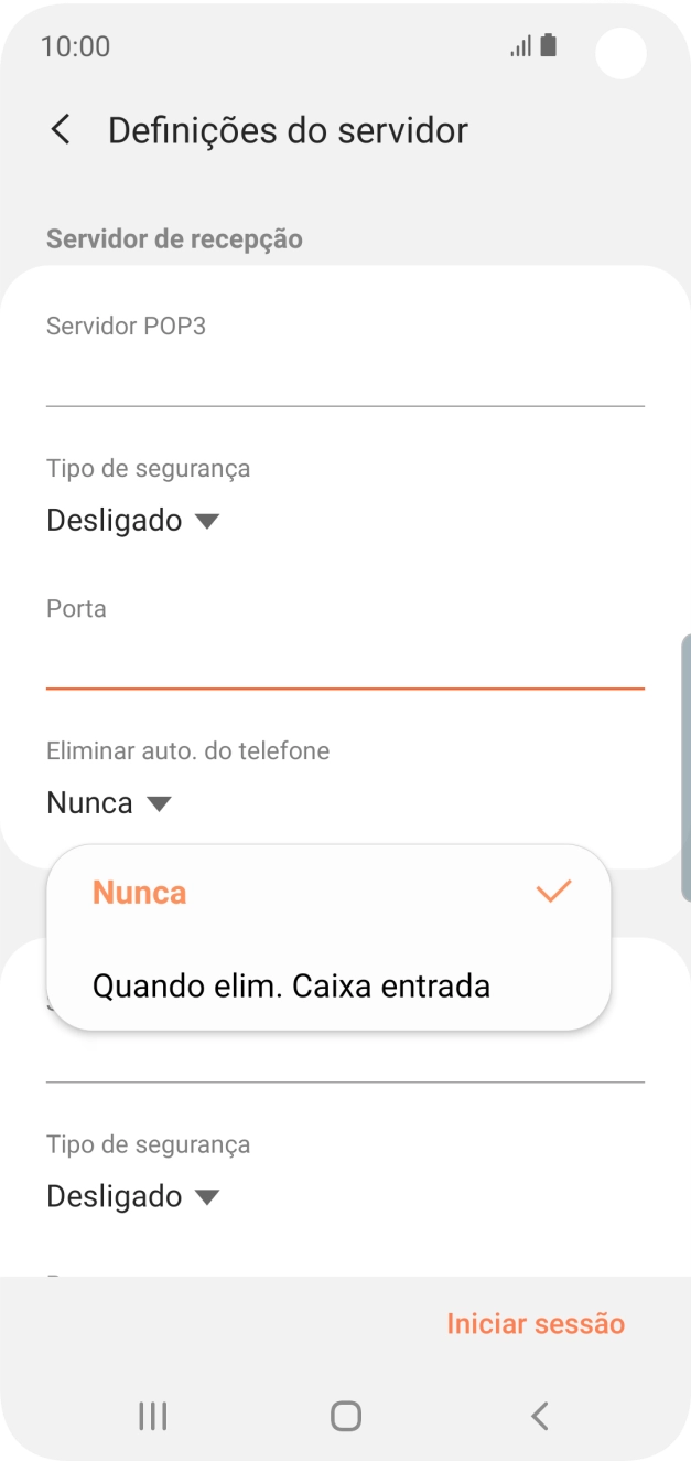 Prima Nunca para manter os e-mails no servidor quando estes são apagados no telefone.