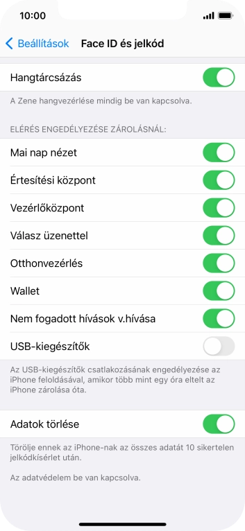 Kattints az „Adatok törlése” melletti csúszkára a funkció be- vagy kikapcsolásához.