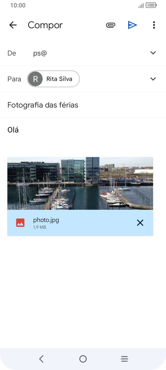 Prima o ícone para enviar quando terminar de escrever o seu e-mail.