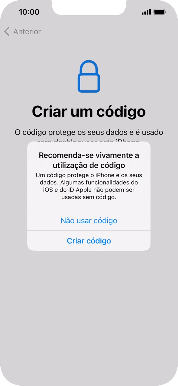 Se desativar a função, prima Não usar código.