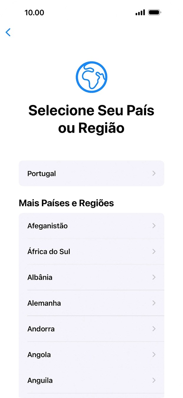 Prima a área ou país pretendido.