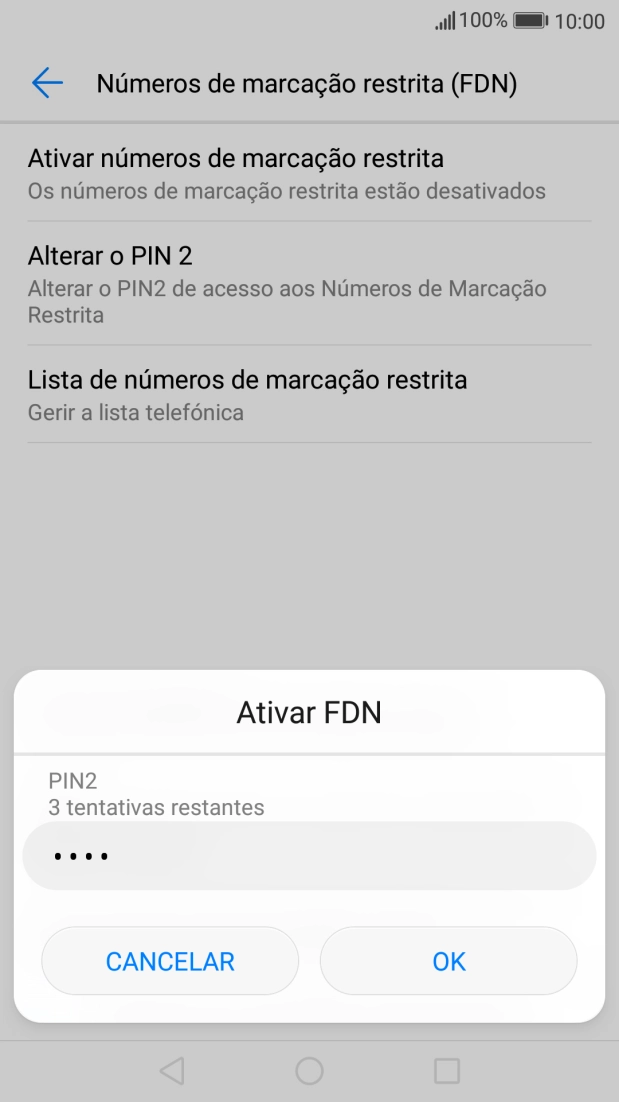 Introduza o código PIN2 e prima OK.