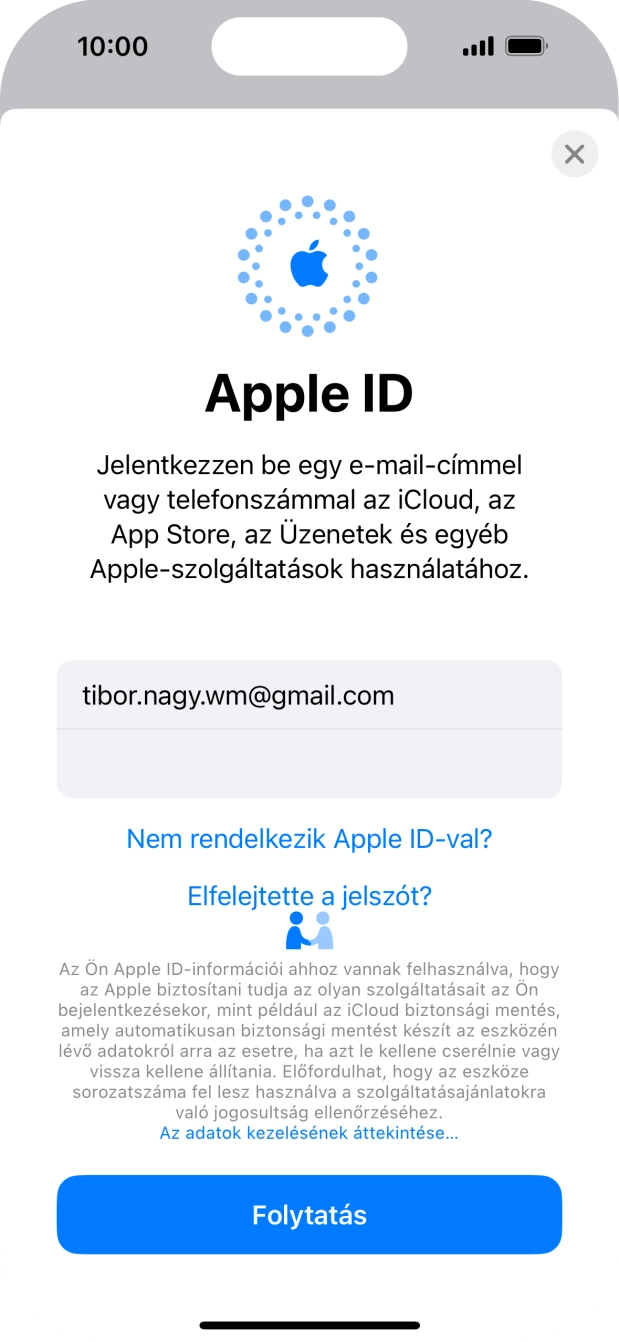 Válaszd a Folytatás lehetőséget.