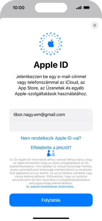 Válaszd a Folytatás lehetőséget.