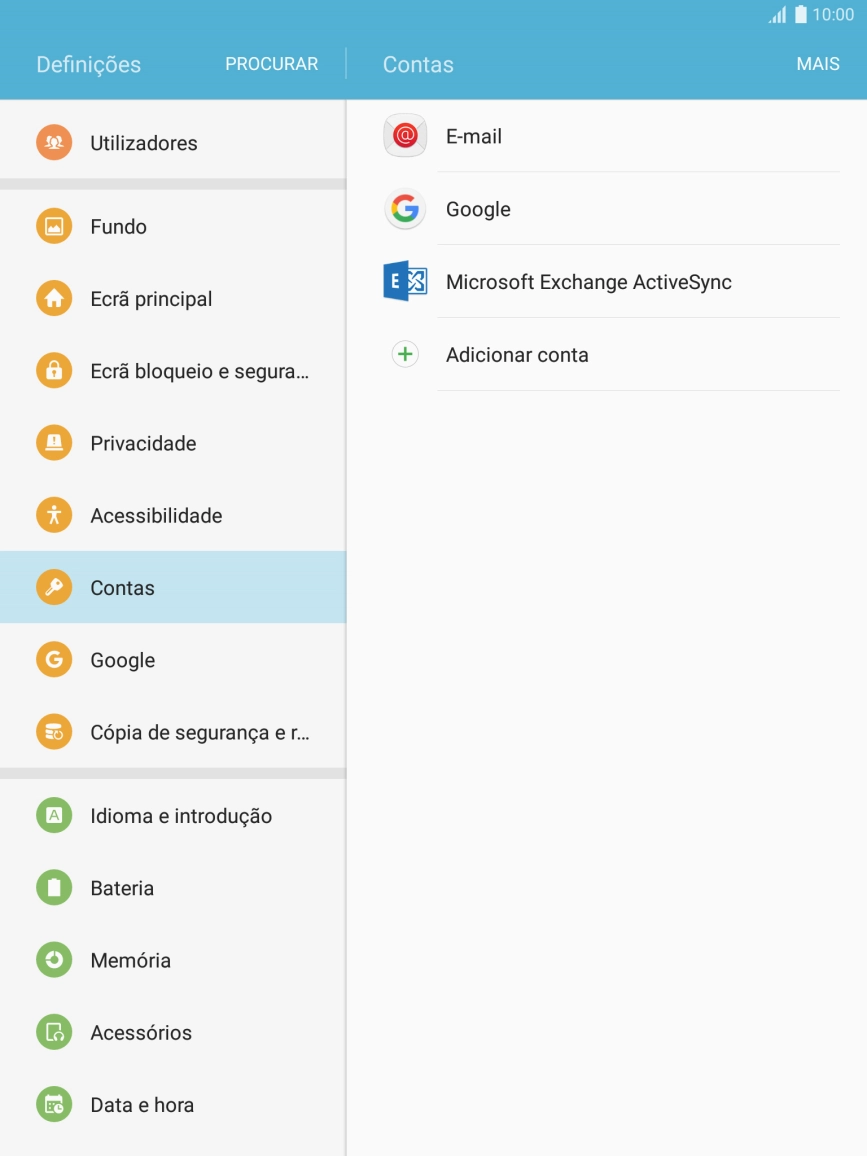 Se o ecrã mostrar esta imagem, a sua conta foi identificada e configurada automaticamente. Siga as indicações no ecrã para introduzir informações adicionais e concluir a configuração.