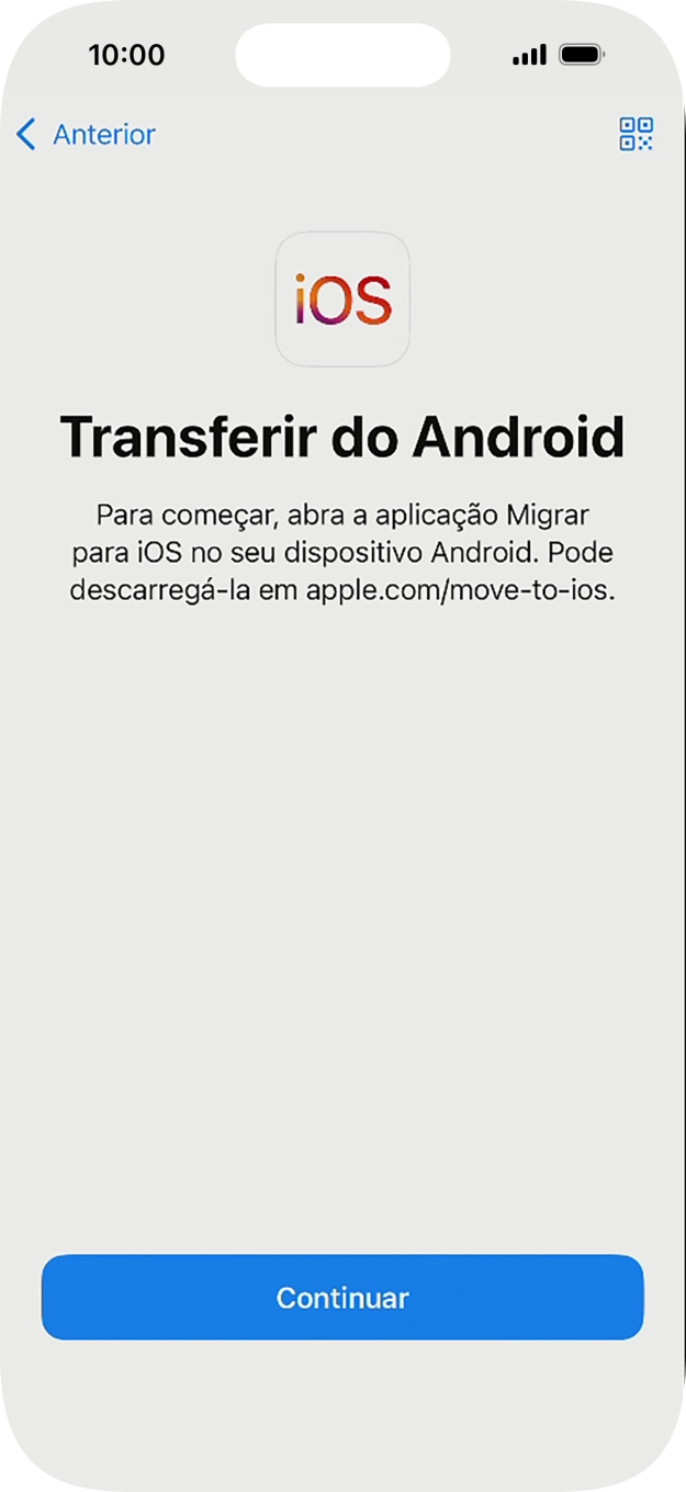 Antes de ser possível transferir conteúdo para o seu telefone, é necessário instalar a app 