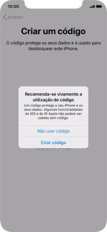 Se desativar a função, prima Não usar código.