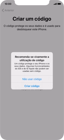 Se desativar a função, prima Não usar código.