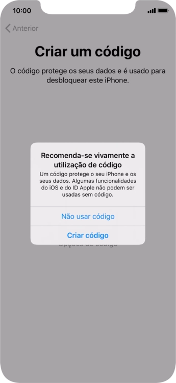 Se desativar a função, prima Não usar código.