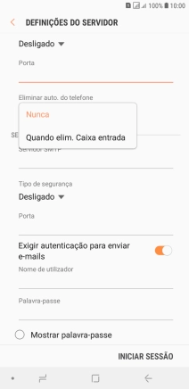 Prima Nunca para manter os e-mails no servidor quando estes são apagados no telefone.