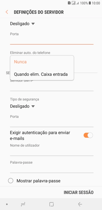 Prima Nunca para manter os e-mails no servidor quando estes são apagados no telefone.