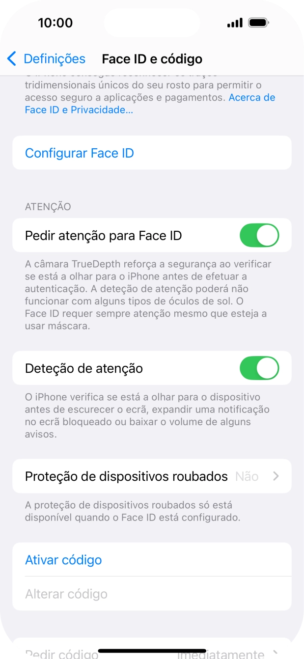 Prima Ativar código e introduza um código de bloqueio do telefone à escolha duas vezes de seguida.