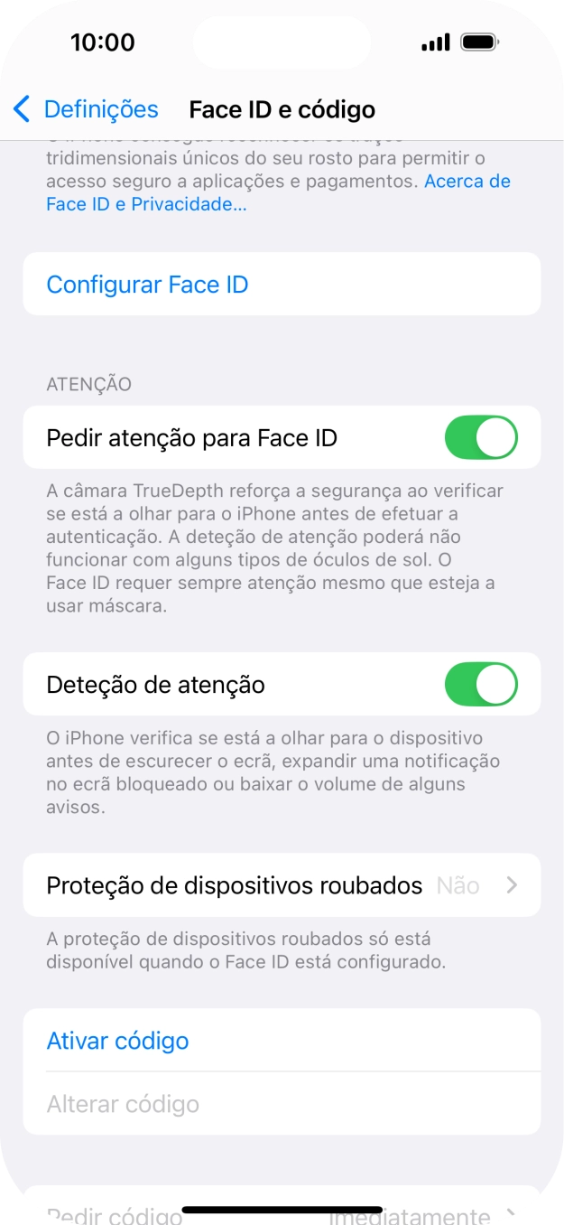 Prima Ativar código e introduza um código de bloqueio do telefone à escolha duas vezes de seguida.